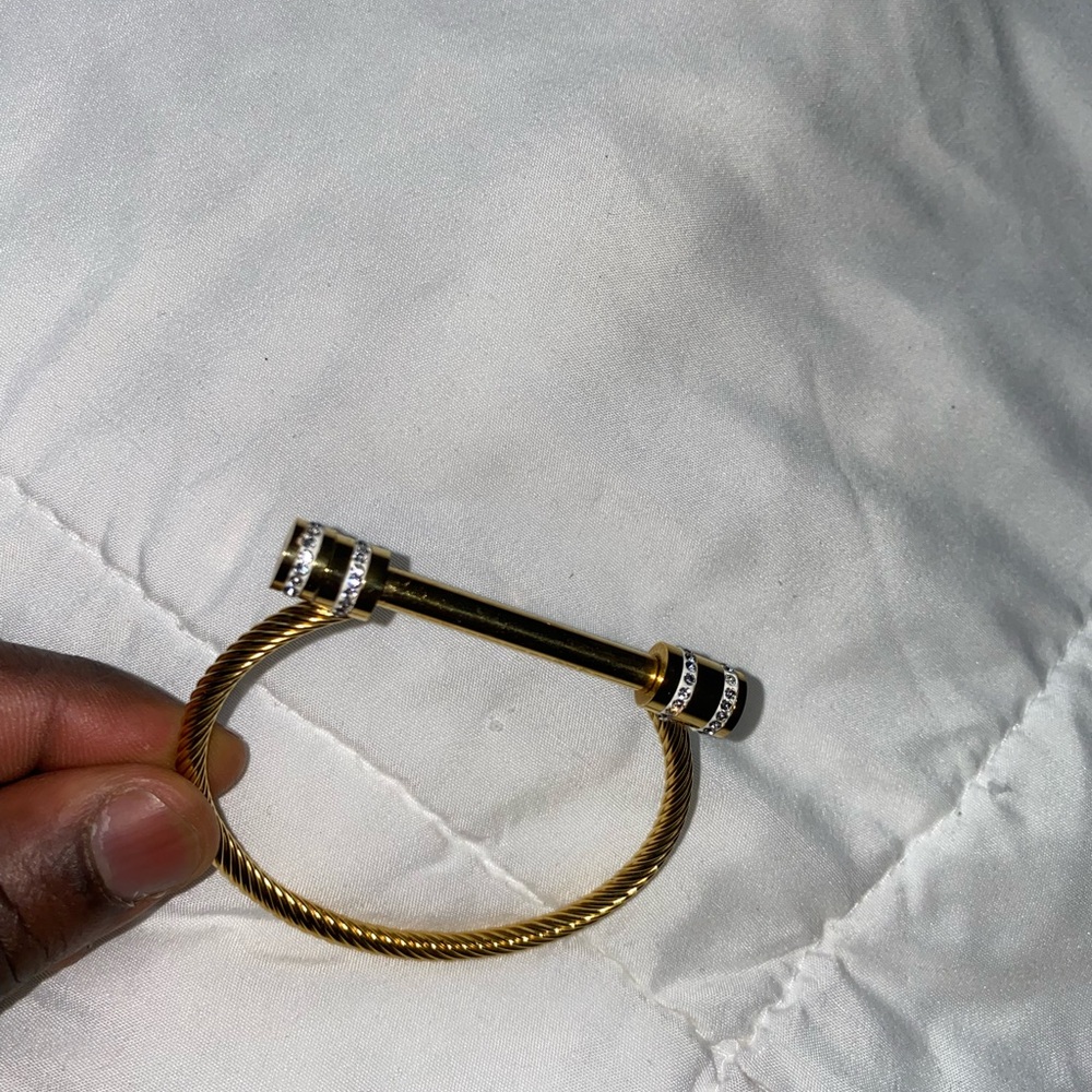 Gold-Tone Twisted Cable Bracelet with Rhinestone End Caps